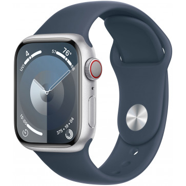 DEMO: Apple Watch S9 GPS+Cell, 41mm Alu Silber, Sportarmband Sturmblau M/L