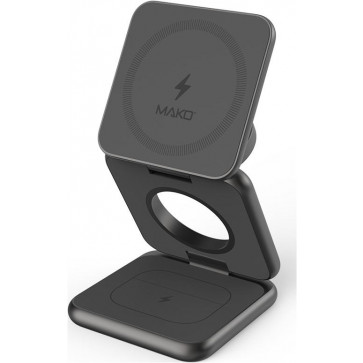 Mako 3-in-1 faltbares Wireless Pad für iPhone, Watch und AirPods, grau