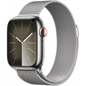 Apple Watch S9 GPS+Cell, 41mm Edelstahl Silber, Milanaise Loop Silber