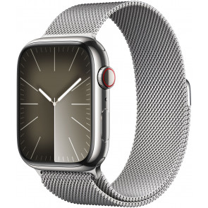 Apple Watch S9 GPS+Cell, 45mm Edelstahl Silber, Milanaise Loop Silber