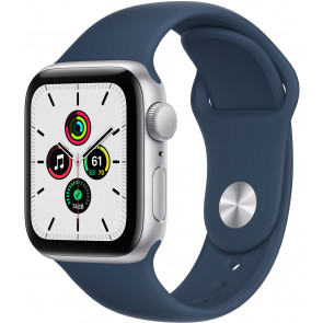 DEMO: Apple Watch SE GPS, 40mm Alu Silber, Sportarmband Abyssblau