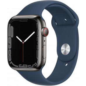 DEMO: Apple Watch S7 GPS+Cell, 45mm Edel­stahl Graphit, Sportarmband Abyssblau
