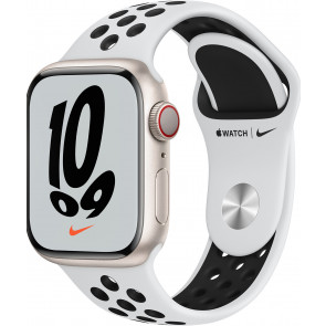 DEMO Apple Watch S7 Nike GPS+Cell, 41mm Alu Polarstern, Sportarmband Pure Platinum/Schwarz