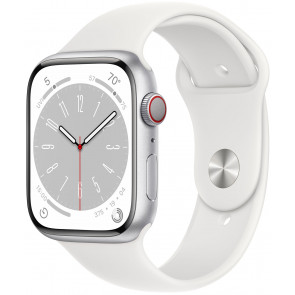 REFURBISHED: Apple Watch S8 GPS+Cell, 45mm Alu Silber, Sportarmband Weiss