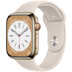 Apple Watch Series 8 GPS+Cell, 45mm Edelstahl Gold, Sportarmband Polarstern
