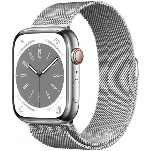 Apple Watch Series 8 GPS+Cell, 45mm Edelstahl Silber, Milanese Loop Silber