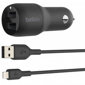Belkin Dual USB-A Auto-Ladegerät inkl. Lightning Kabel 1m, 24W, schwarz