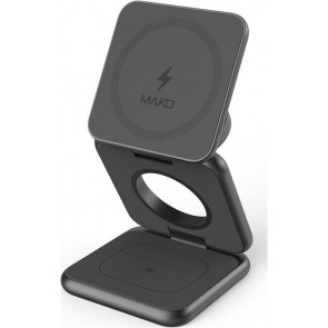 Mako 3-in-1 faltbares Wireless Pad für iPhone, Watch und AirPods, grau