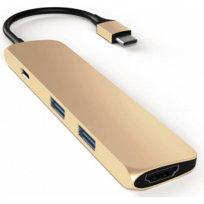 Satechi USB-C zu HDMI, 2x USB 3.0 + USB-C  Adapter, gold